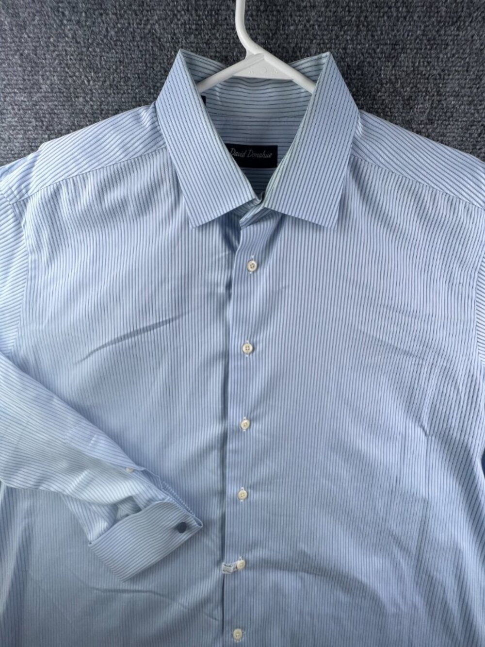 David Donahue Button Up Shirt Mens Size 17.5 36/37 Blue Striped Long Sleeve